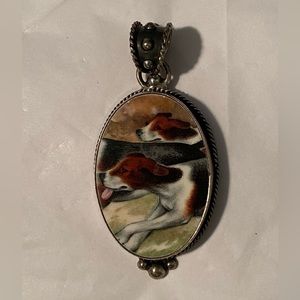 Artisan Designed China & Sterling Fox Hound Pendant